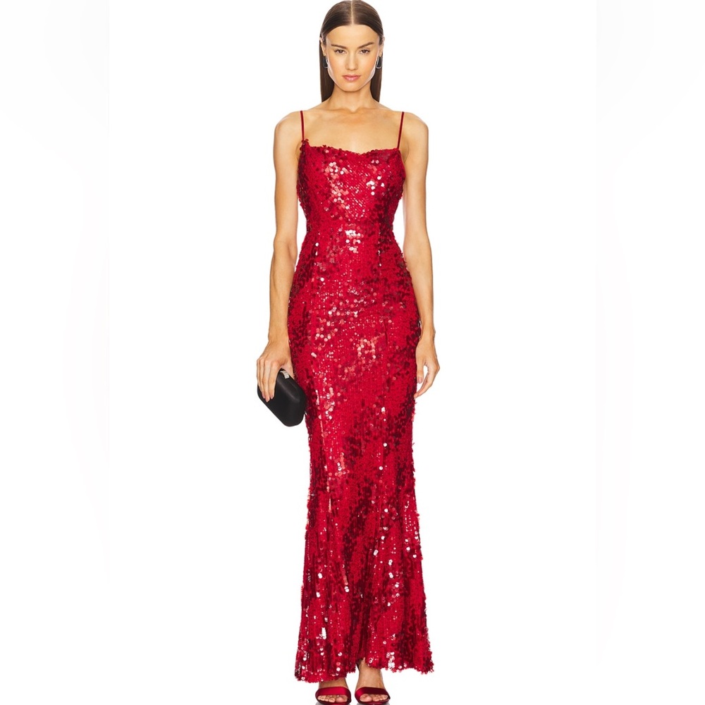 Michael Costello x Revolve Marlene Gown Red Sequin Mermaid Dress XS